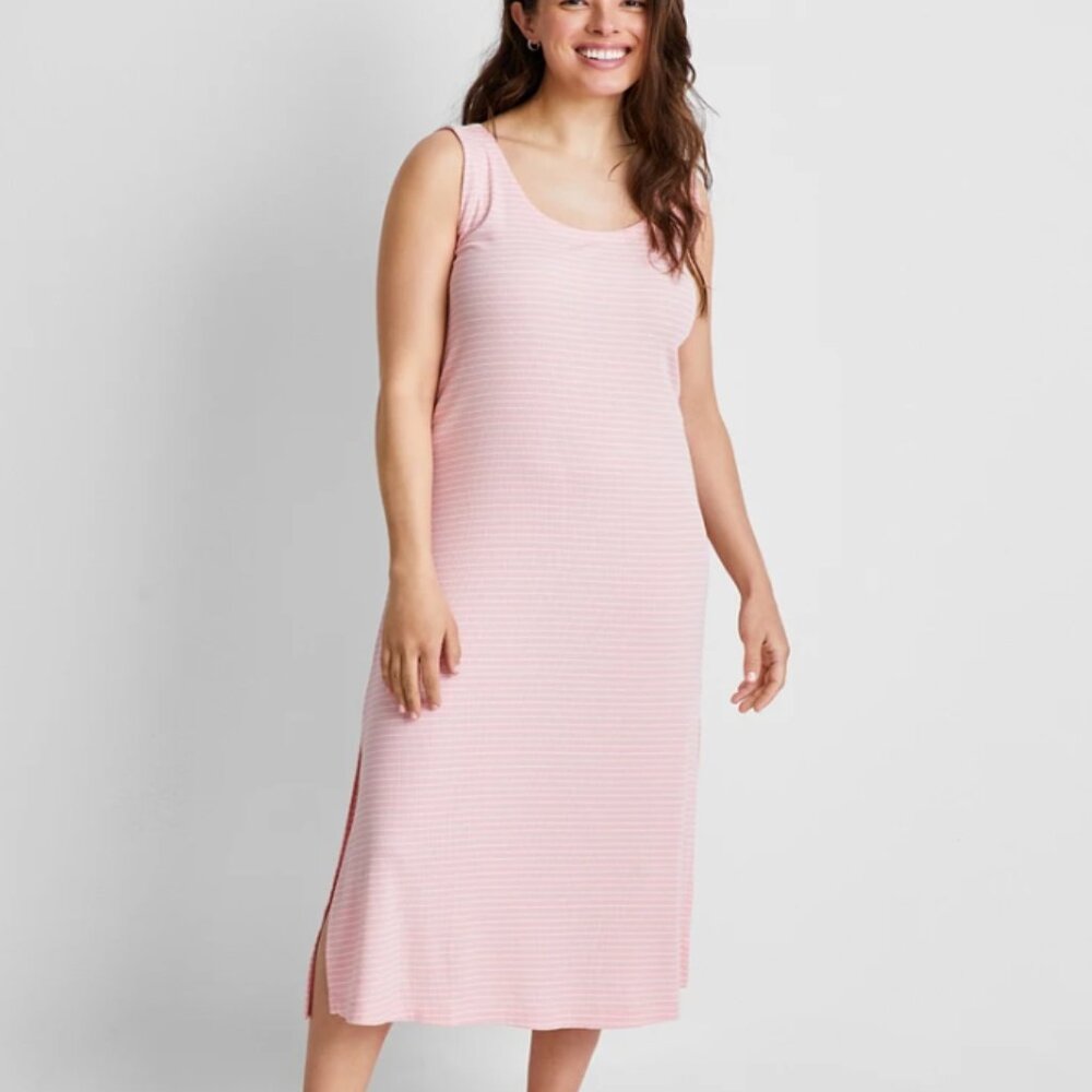 State of Day Sleeveless Ribbed Modal Blend Tank Nightgown Striped Pink NWT - Picture 2 of 9